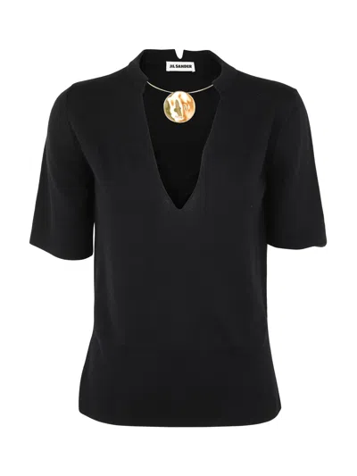 JIL SANDER JIL SANDER WOMEN CREW NECK SHORT SLEEVE KNIT WITH INTEGRATED JEWEL NECKLACE