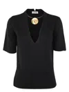 Jil Sander Crew Neck Short Sleeve Knit With Integrated Jewel Necklace Clothing In Black