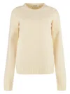 Jil Sander Ribbed Crew-neck Wool Sweater With Soft Texture In Panna