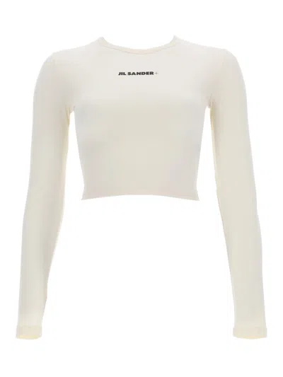 Jil Sander Women's Cropped Long Sleeve Stretch Top In White
