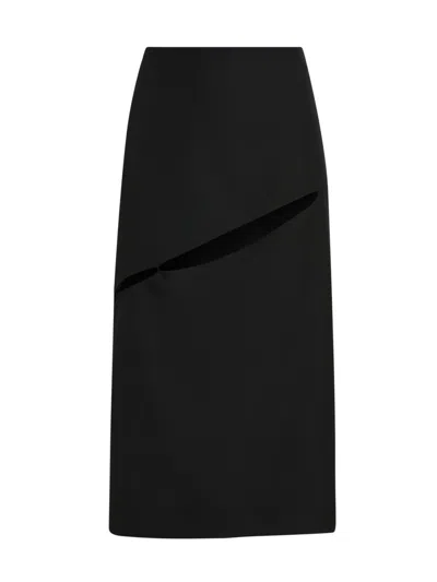 Jil Sander Cut-out Grain De Poudre Wool And Mohair-blend Midi Skirt In Black