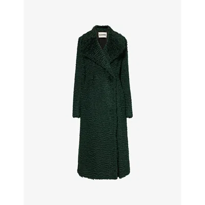 Jil Sander Womens Dark Petrol Shearling-textured Double-breasted Wool And Cotton-blend Coat