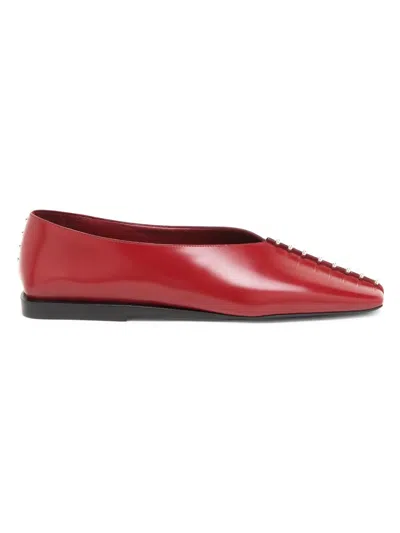 Jil Sander Embellished Leather Ballet Flats In Red