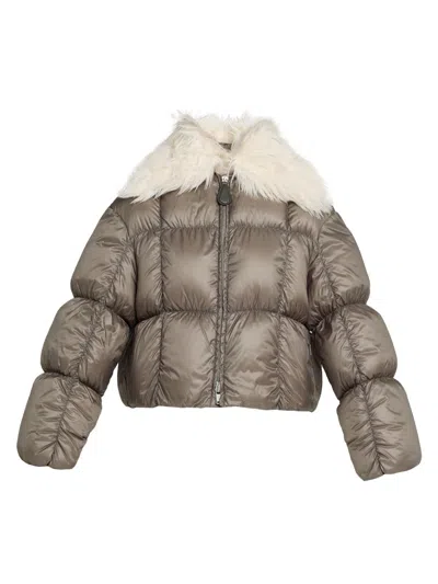 Jil Sander Women's Faux-fur Collar Down Puffer Coat In Plantain