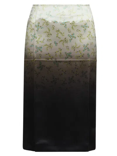 Jil Sander Gradient Floral-printed Midi Skirt In Brown