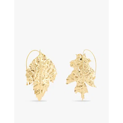 Jil Sander Womens Gold Leaf Shape Handcrafted Brass Earrings