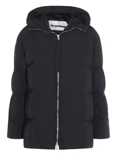 Jil Sander Black Down Jacket In Animal Print