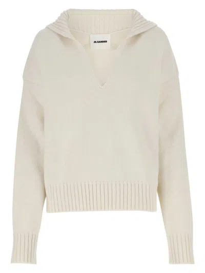 JIL SANDER WOMEN'S IVORY CASHMERE BLEND OVERSIZE SWEATER