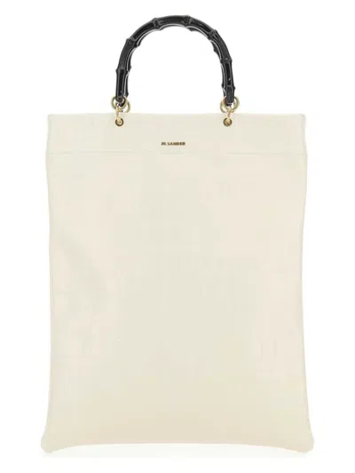 JIL SANDER WOMEN'S IVORY LEATHER MEDIUM SHOPPING BAG