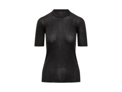 Pre-owned Jil Sander Women's  Ribbed Crewneck Sweat-shirt T-shirt In Black