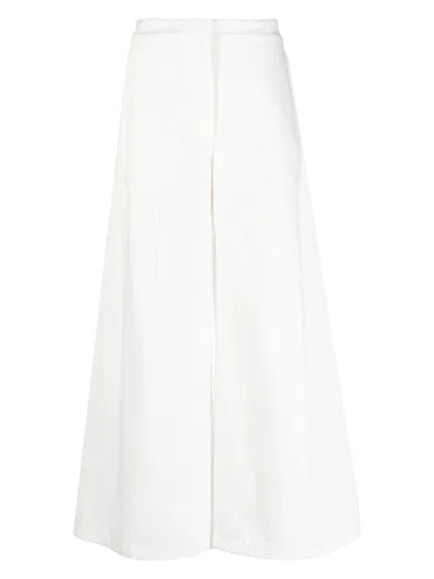 JIL SANDER WOMEN'S JIL SANDER WHITE JEANS HIGH WAIST FLARED CUT ZIPPER FRONT CLOSURE WITH CLASP SIDE POCKETS EM