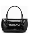 Jil Sander Knot Small Black Shoulder Bag With Laminated Logo In Patent Leather In Black