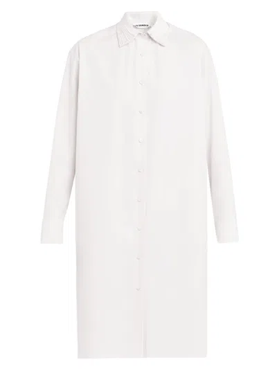 Jil Sander Women's Layered Collar Cotton Poplin Shirtdress In White