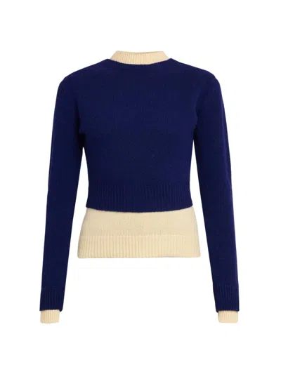 Jil Sander Two-tone Layered Wool-blend Sweater In Blue