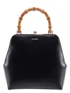 Jil Sander Goji Bamboo Small Leather Top Handle Bag In Black
