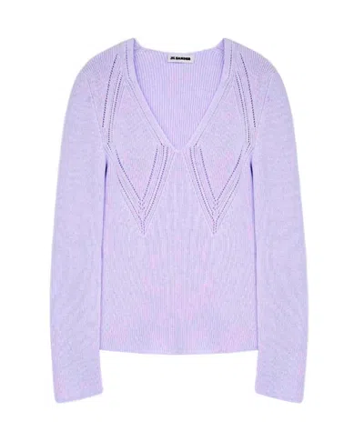 Jil Sander Women's Long Sleeve V-neck Sweater In Lilac In Purple
