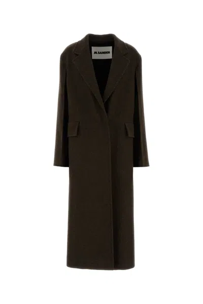 Jil Sander Women Melange Brown Wool Coat