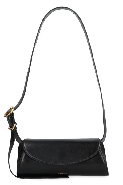 Jil Sander Cannolo Logo Embossed Small Shoulder Bag In Black