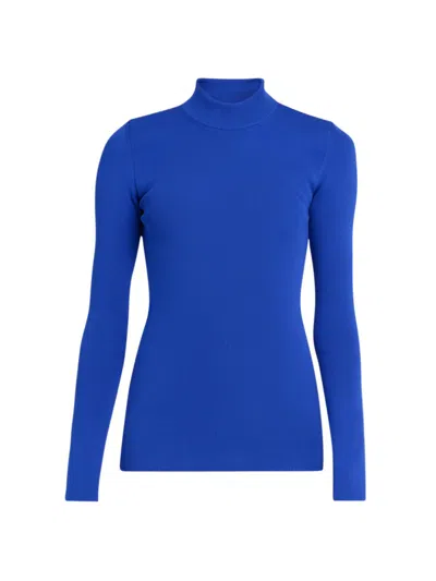 Jil Sander Mock Neck Long Sleeve Ribbed Knit Sweater In Blue