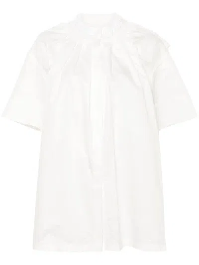 Jil Sander Long Ruffle-collar Shirt In White