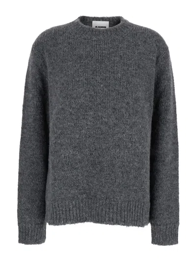 Jil Sander Women Oversized Grey Sweater With Ribbed Trim In Wool Woman In Gray