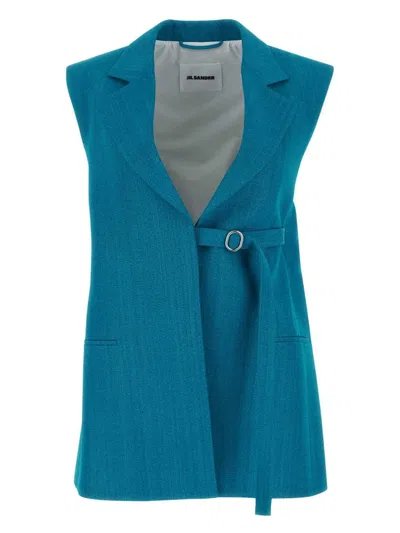 JIL SANDER WOMEN'S PETROL BLUE VISCOSE BLEND VEST