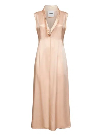 Jil Sander Women Pink Satin Fluid Midi Sleeveless Dress In Brown