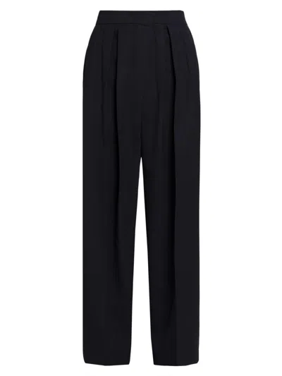 Jil Sander Women's Pleated Wool Gabardine Trousers In Blue