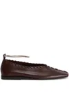 Jil Sander Mahogany Leather Ring Ballerina With Stitched Detail In Brown