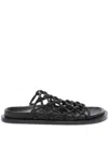 Jil Sander Mesh Leather Sandals In Nero
