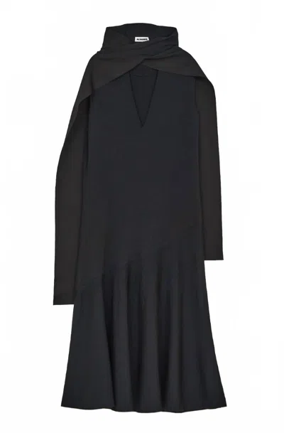 Jil Sander Women's Sleeveless Dress With Tie Collar In Black