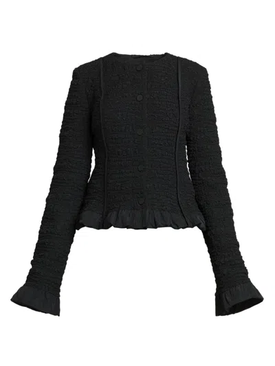 Jil Sander Women's Smocked Fitted Frill Jacket In Black