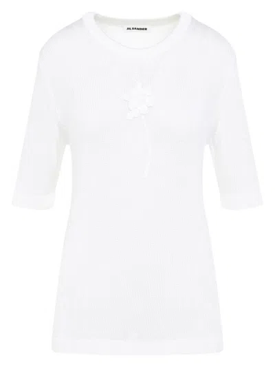 Jil Sander Women's Ss Cn T-shirt W/ Flower Crochet
