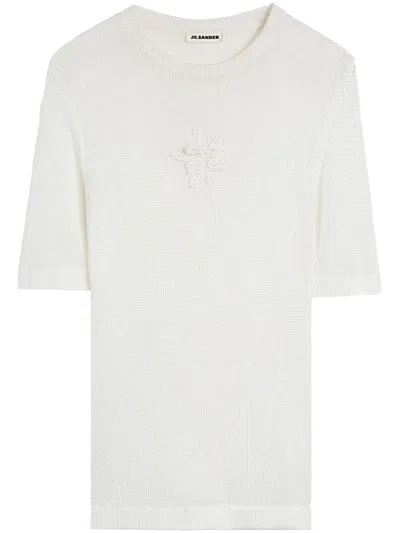Jil Sander Women Ss Cn T-shirt W/ Flower Crochet In White