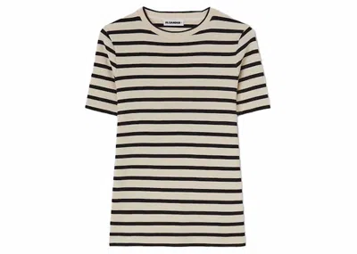 Pre-owned Jil Sander Women's Stripe Cotton T-shirt In Beige/black