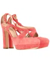 Jil Sander Cross Strap Chunky Heel Platform Pumps In Coral Suede In Pink