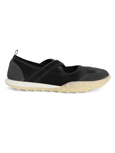 Jil Sander Moon Satin And Suede Sneaker Ballerina Flats In Black