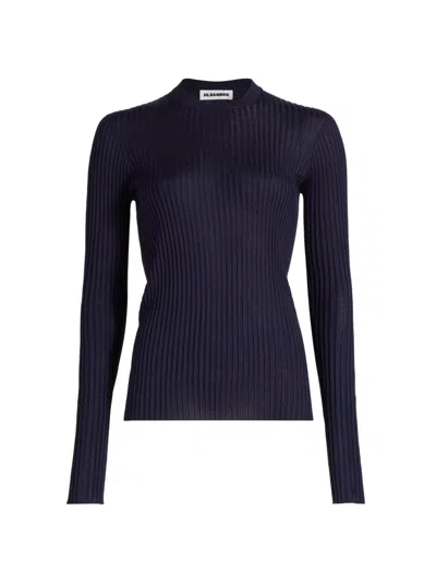 Jil Sander Women's Superfine Seamless Silk Rib-knit Sweater In Blue