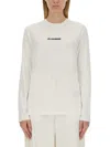 Jil Sander Crew Neck Long Sleeve Boxy Fit Printed Logo Sweatshirt In White