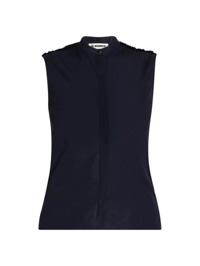 Jil Sander Women's Tailored Cotton Poplin Sleeveless Top In Blue