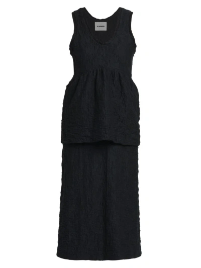 Jil Sander Women's Textured Peplum Midi-dress In Black