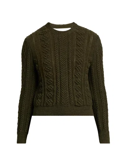 Jil Sander Women's Textured Wool Back-cutout Crewneck Sweater In Green