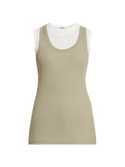 Jil Sander Women's Three-layer Cotton Knit Tank In Green
