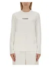 Jil Sander Crew Neck Long Sleeve Boxy Fit Printed Logo Sweatshirt In White