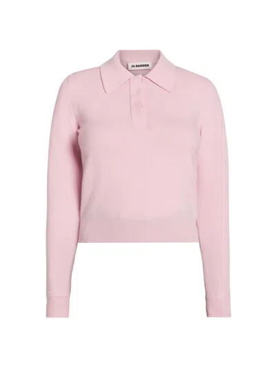 Jil Sander Women's Virgin Wool Relaxed-fit Polo Sweater In Pink