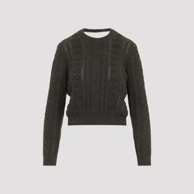 Jil Sander Thyme Green Cable-knit Cropped Sweater In Gray