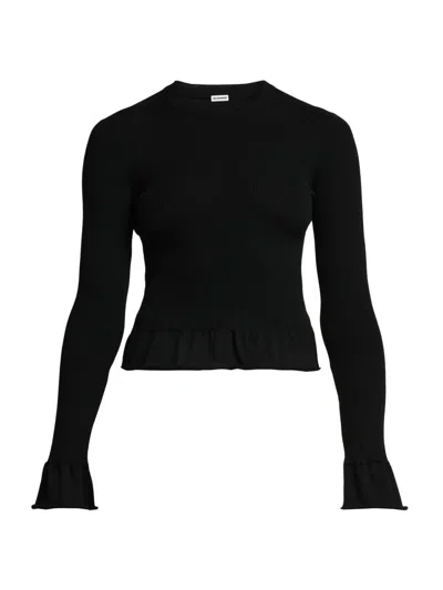 Jil Sander Women's Wool Flared-trim Slim-fit Crewneck Sweater In Black