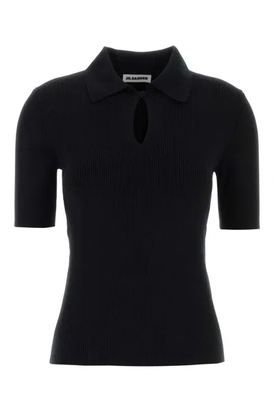 Jil Sander Women's Wool Polo Shirt In 100% Virgin Wool In Black