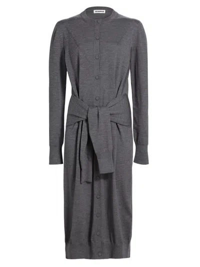 Jil Sander Tie-front Wool Midi Dress In Gray