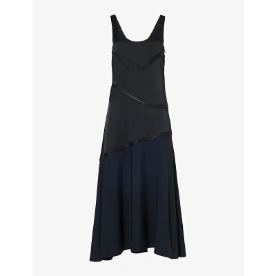 Jil Sander Womens Black Broderie-trim Sleeveless Satin Midi Dress